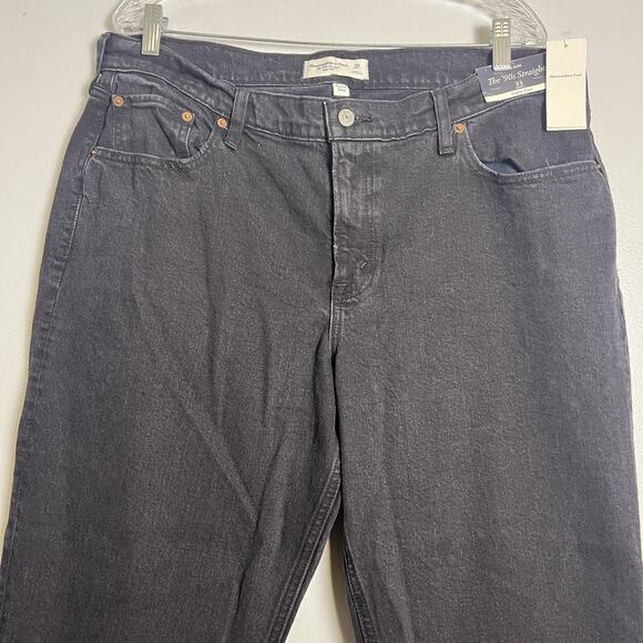 NWT A & F 90s Straight Leg Mid Rise Curve Love Jeans Denim Black Sz 33 Short - Picture 3 of 12